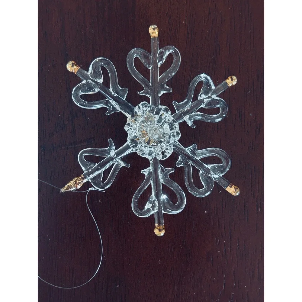 Roman Inc Spun Glass Snowflake Ornament Clear Gold Tipped Vintage‎ Holiday Decor